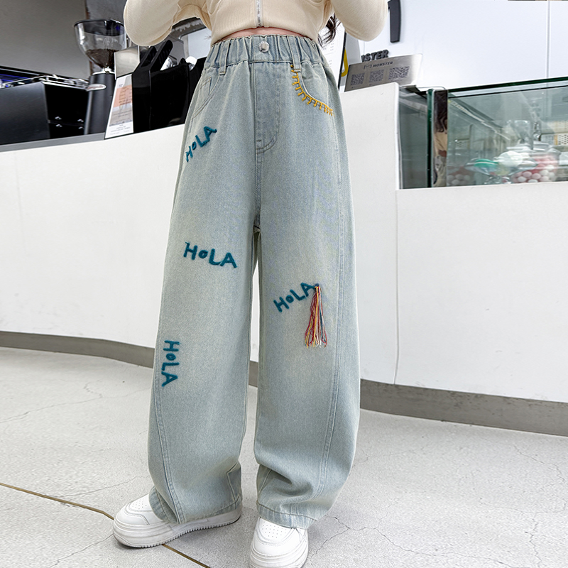 Street Fashion Korean Girl - Nouveau automne coréen enfants lettre jean