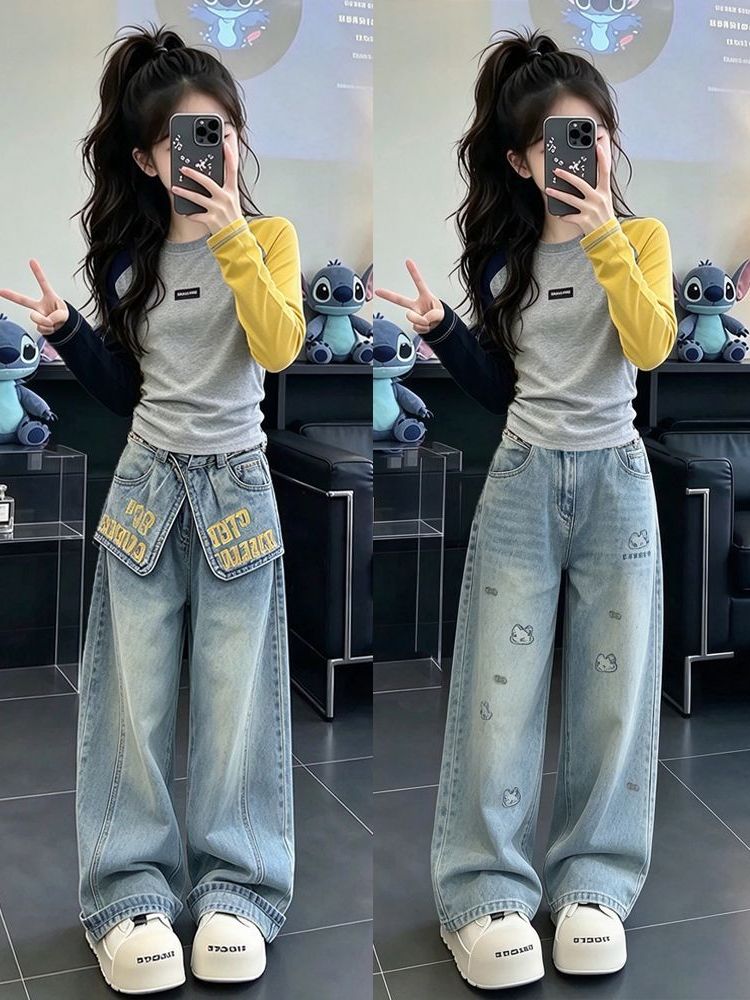 Street Fashion Korean Girl - Ensemble deux pièces en jean à