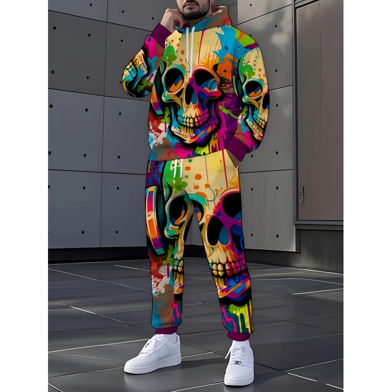 Street Fashion Clothing - Ensemble à motif squelette tendance, ensemble