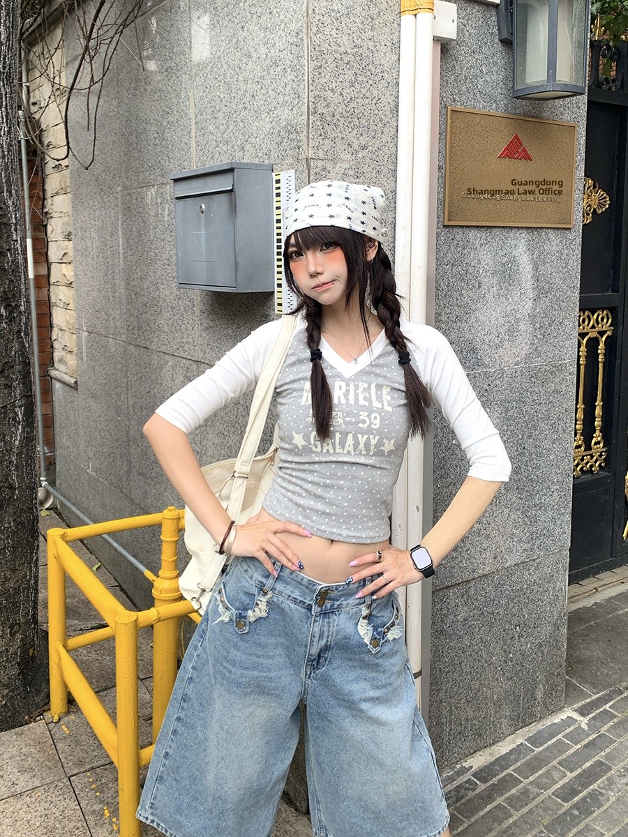 T-shirt d'été à pois, col en V - Street Fashion Korean Girl avis et prix